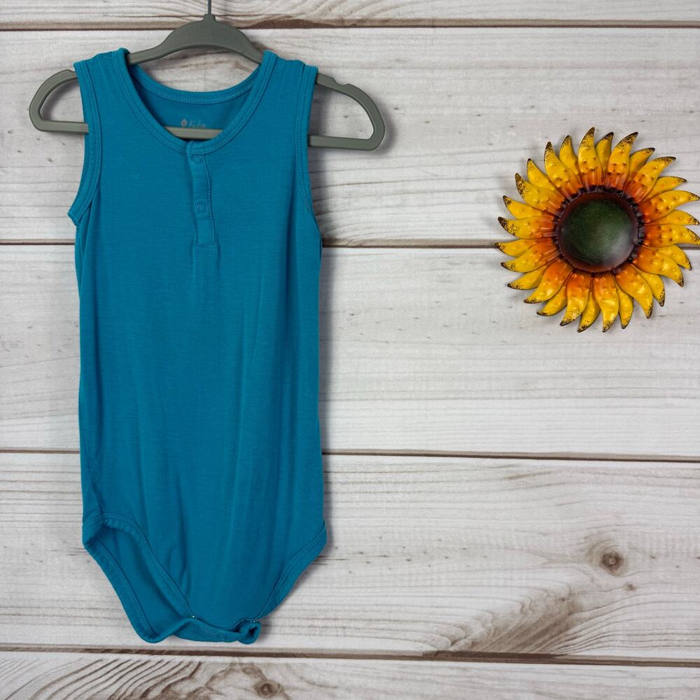 Kyte Baby Teal Sleeveless Henley Bamboo Bodysuit 18-24m Snug Fit Blue